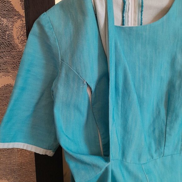 Amish Mennonite Cape Dress Nursing Mother Prairie 34.5"B 31"W Stretch Denim - Picture 3 of 10